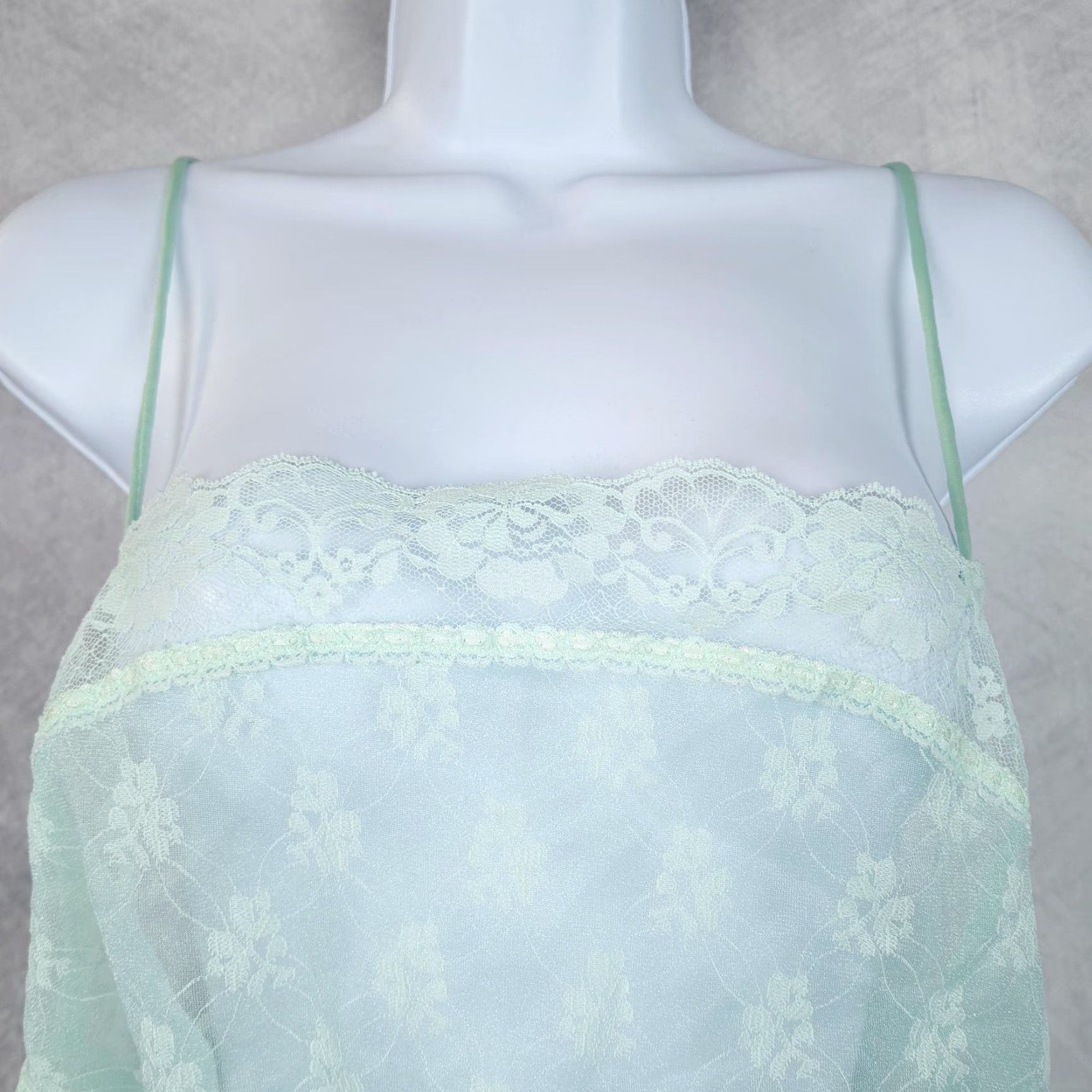 Vintage VINTAGE Lorraine Teddy Womens L Large Mint Green Lace Sheer Nylon 90s One Piece Bodysuit Size ONE SIZE - 2 Thumbnail