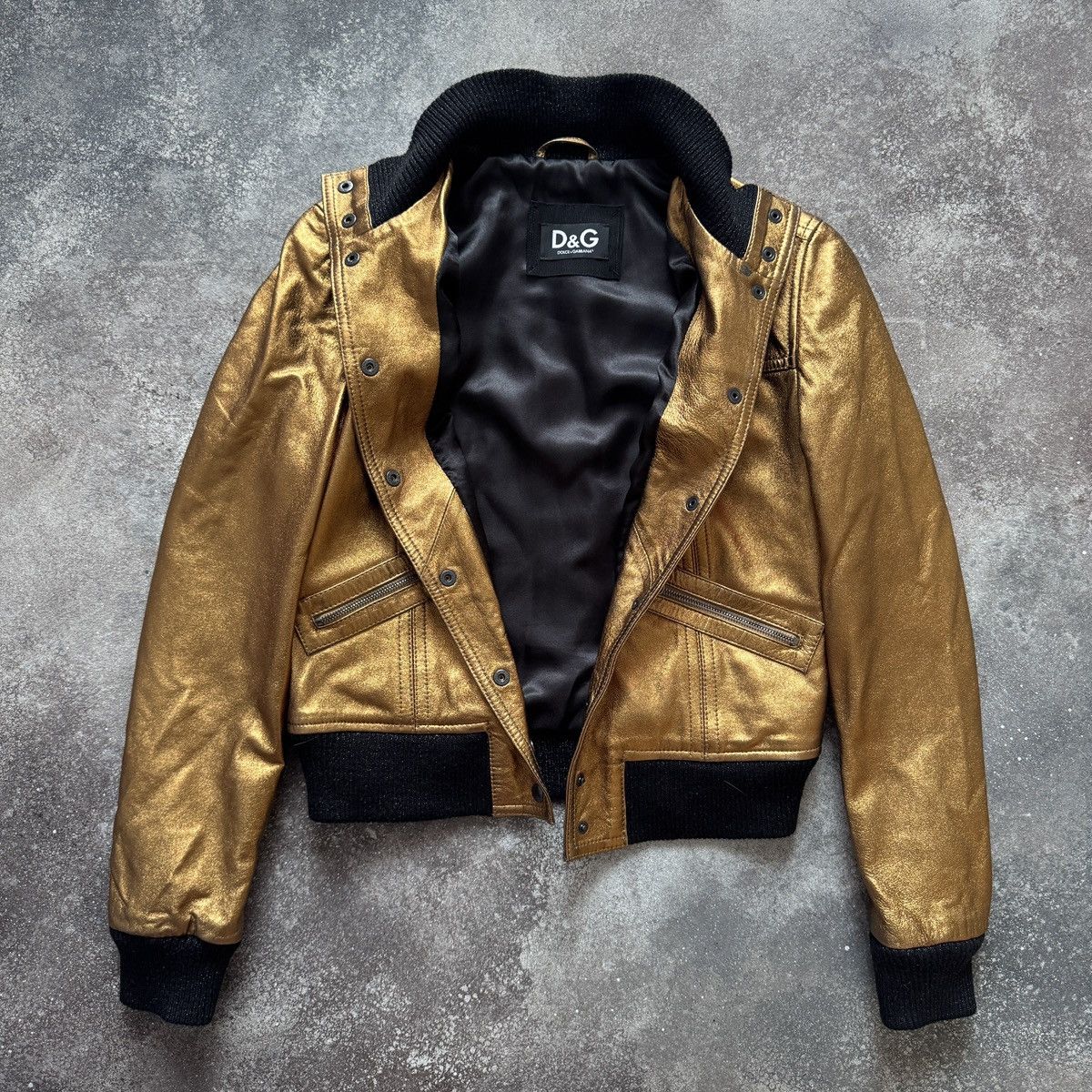 Dolce & Gabbana D&G Dolce & Gabbana Vintage Gold Leather Bomber Jacket Size M / US 6-8 / IT 42-44 - 3 Thumbnail