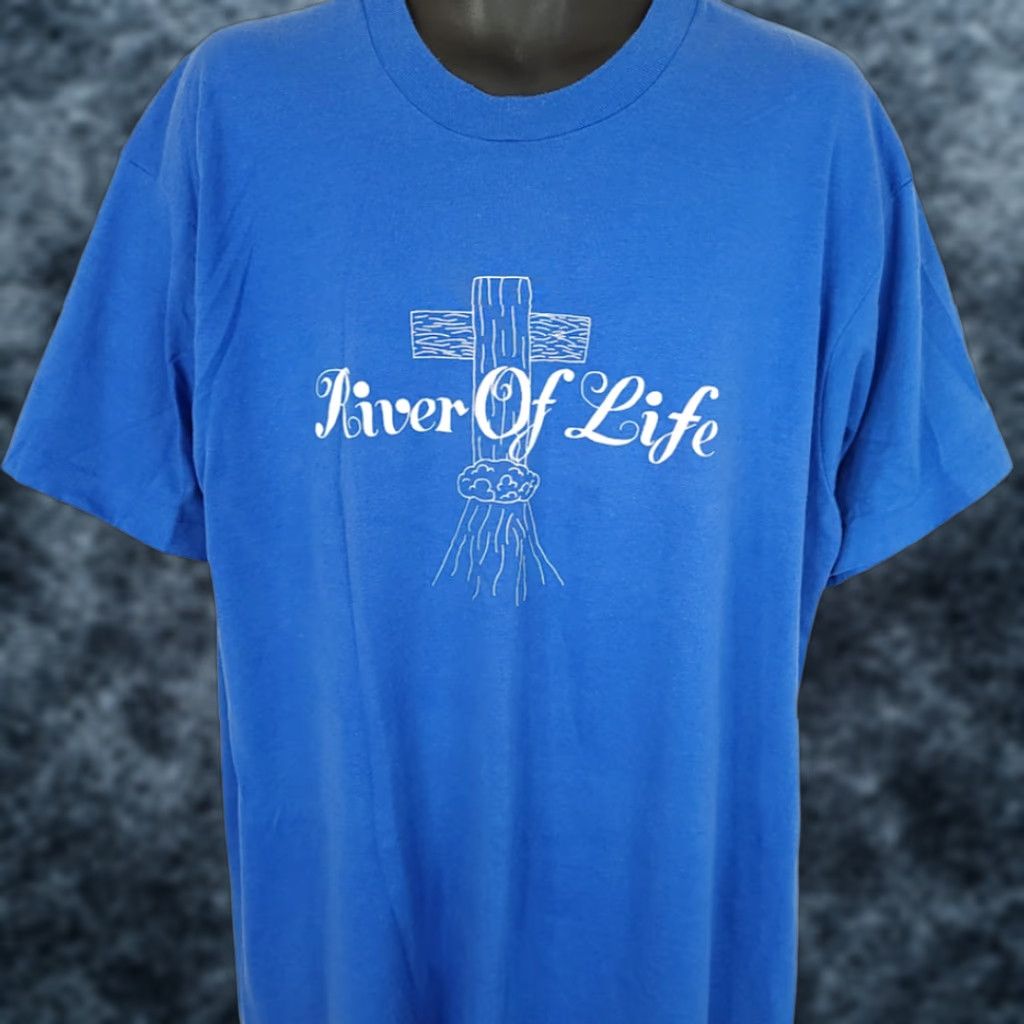 Vintage VINTAGE Screen Stars Christian T Shirt Mens XL Blue 90s River Of Life Jesus Made In USA Shirt Size US XL / EU 56 / 4 - 1 Thumbnail