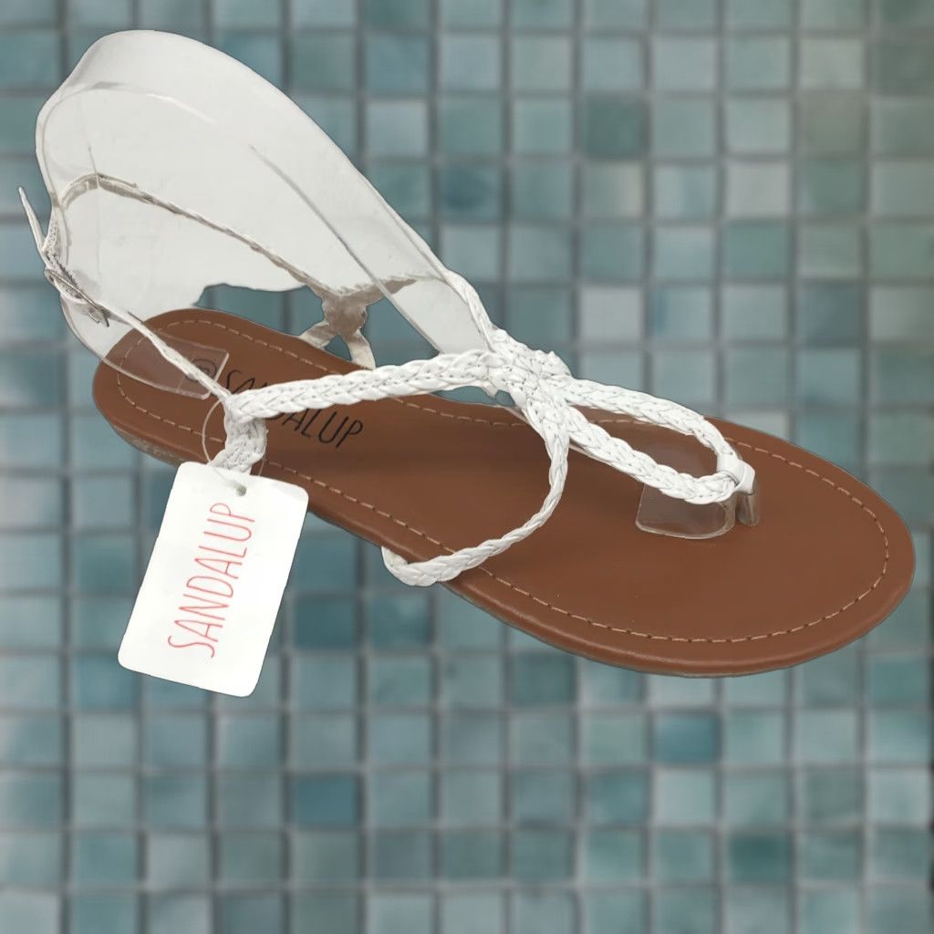 Vintage Sandalup Women's Open Toe White Braided Adjustable Strap Flat Thong Sandal Size 8 Casual Summer Size US 8 / IT 38 - 1 Thumbnail