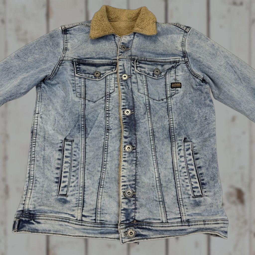 Vintage G-STAR RAW Jacket Mens M Blue Denim Trucker Sherpa Lined Bomber Jacket Winter Warm Insulated Collared Pockets Button Logo Regular Size US M / EU 48-50 / 2 - 1 Thumbnail