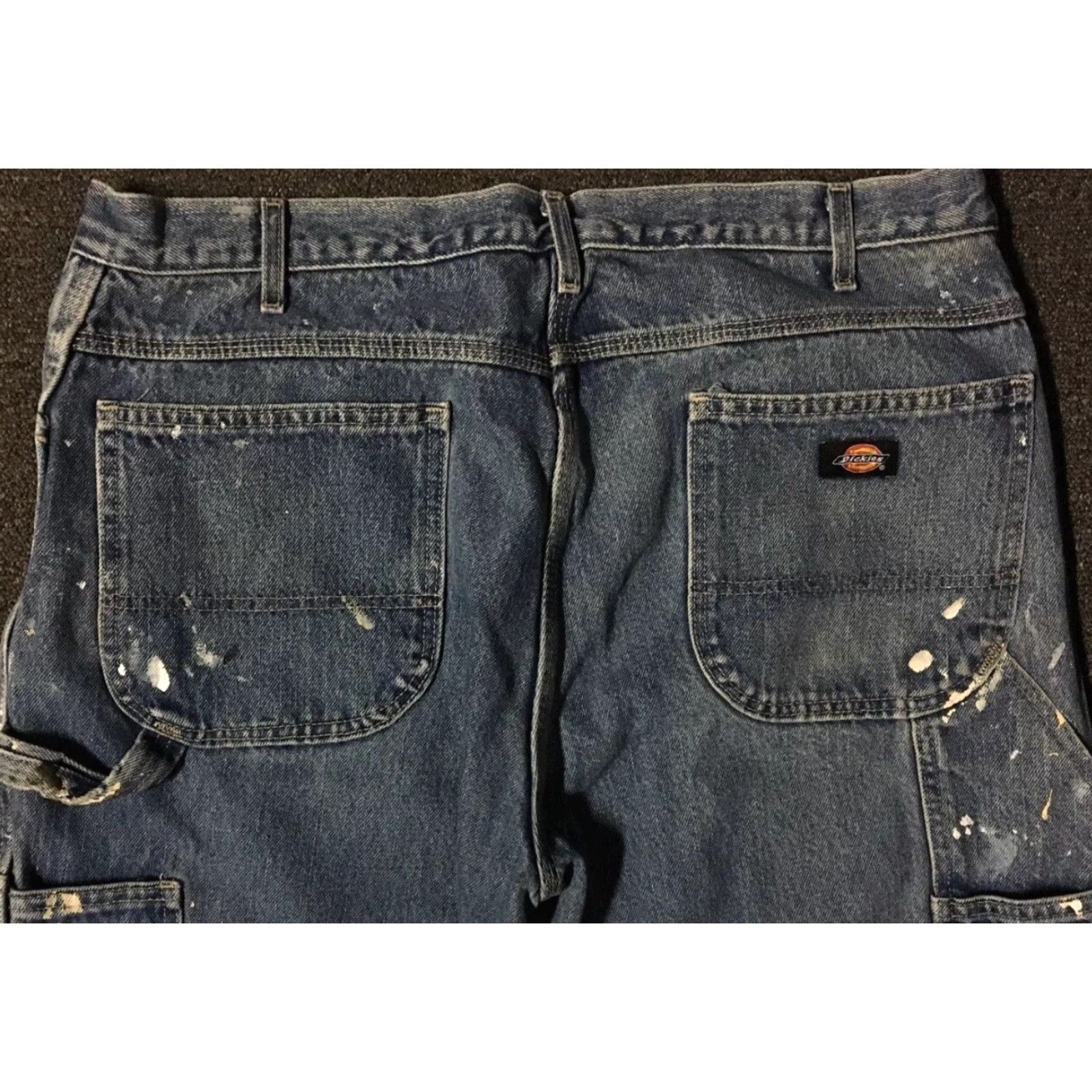 Dickies VINTAGE Dickies Thrashed Faded Distressed Double Knee Paint Jeans 38 Blue Denim Mens Jeans 90s Grunge Biker Work Trucker Destroyed Painted Splatter Size US 38 / EU 54 - 5 Thumbnail