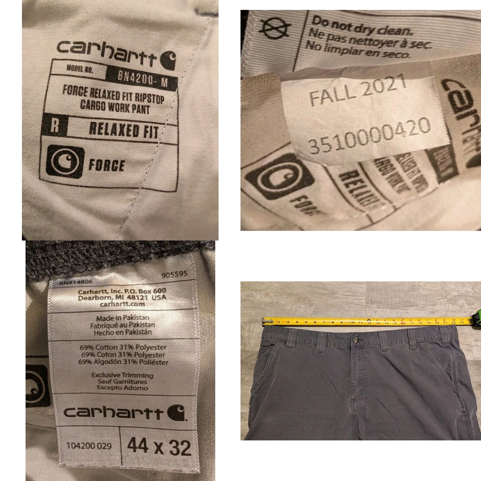Carhartt Carhartt Force Relaxed Fit Ripstop Cargo Work Pants Mens 44x32 Gray BN4200-M Size US 44 / EU 60 - 8 Thumbnail