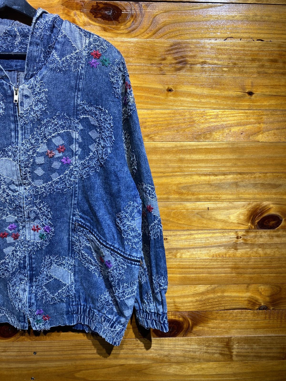 Vintage Vintage 90s Hyo Sung Embroidered Boro Denim Hoodie Jacket Size US L / EU 52-54 / 3 - 6 Thumbnail