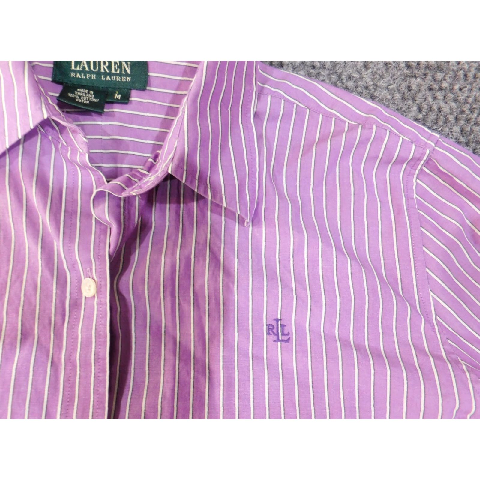 Ralph Lauren Lauren Ralph Lauren Shirt Mens Medium Purple Striped Button Up Long Sleeve Dress Shirt Classic Fit Size US M / EU 48-50 / 2 - 5 Thumbnail