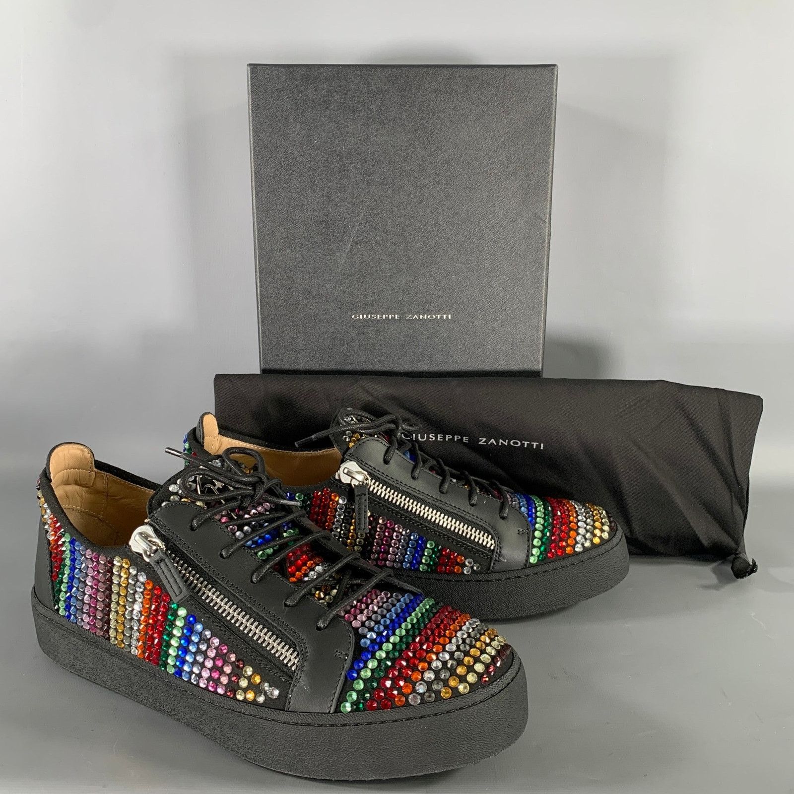 Giuseppe Zanotti GIUSEPPE ZANOTTI Multi Color Studded Mixed Zip Sneakers Size US 13 / EU 46 - 9 Thumbnail