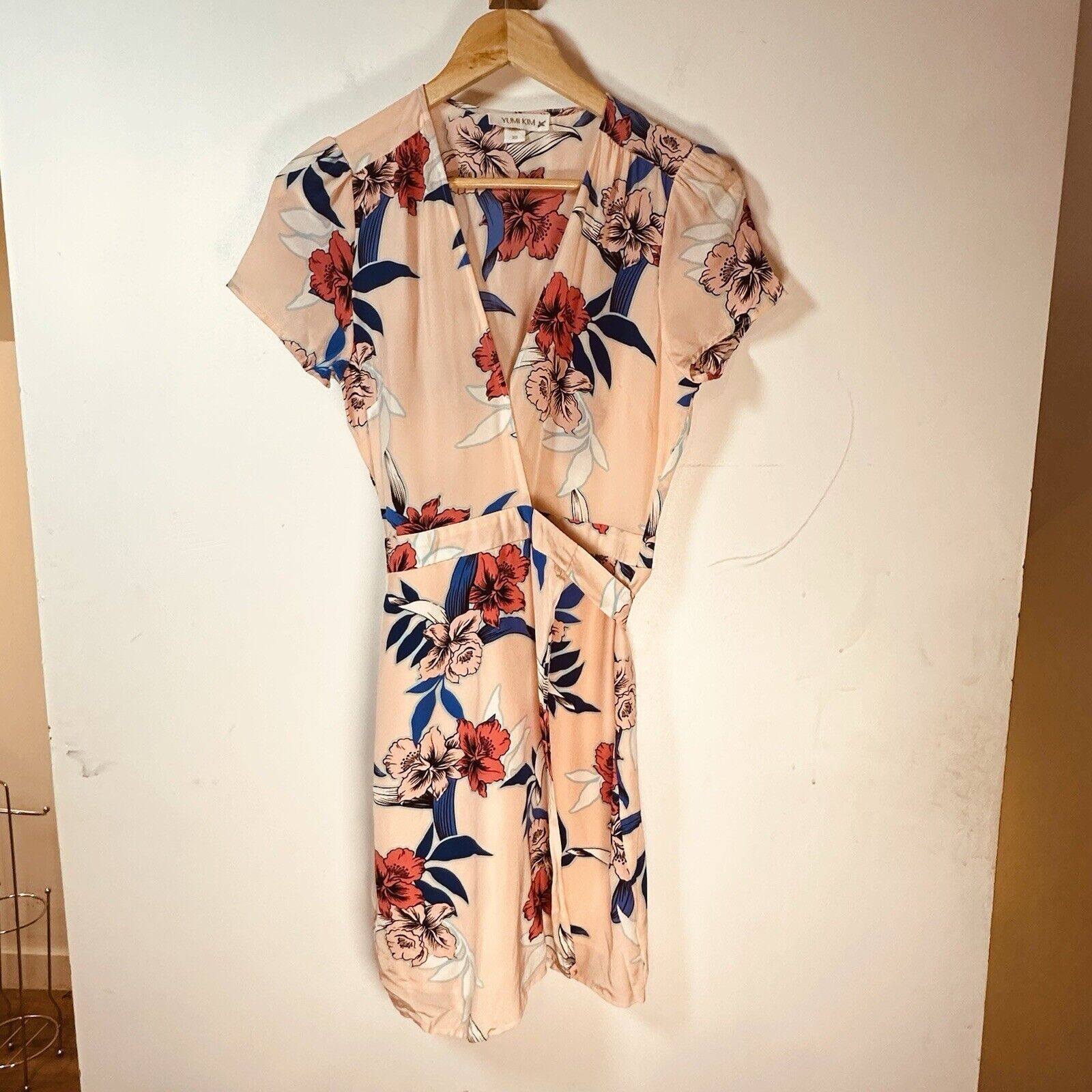 Anthropologie Yumi Kim Soho Mixer Floral Wrap Mini Dress Silk Peach XS Size XS / US 0-2 / IT 36-38 - 5 Thumbnail