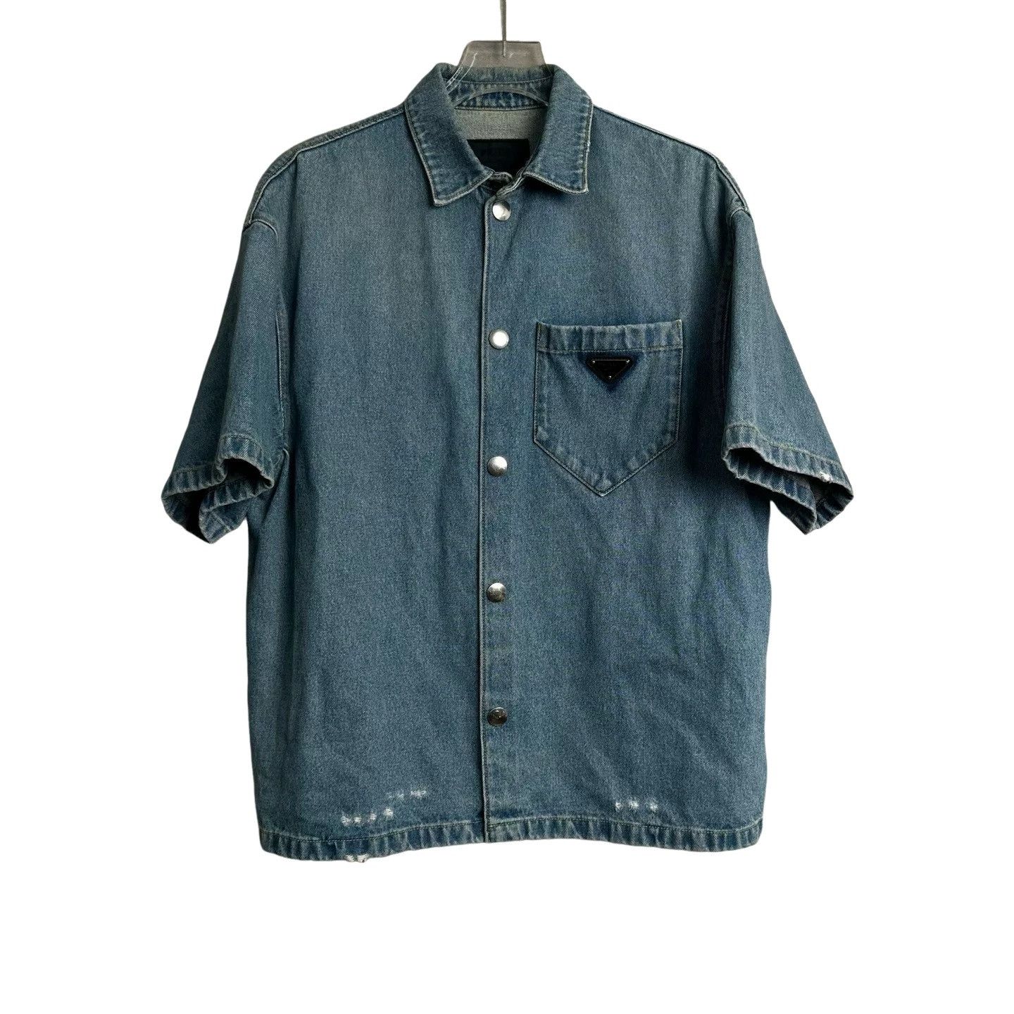 Prada Prada Triangle Logo Denim Short Sleeve Shirt Size M Size US M / EU 48-50 / 2 - 1 Thumbnail