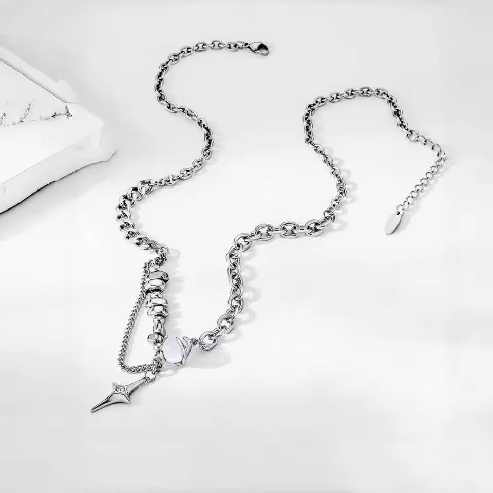 Japanese Brand Layered Star Cross Necklace Silver Chain Bead Goth Eboy Size ONE SIZE - 6 Thumbnail