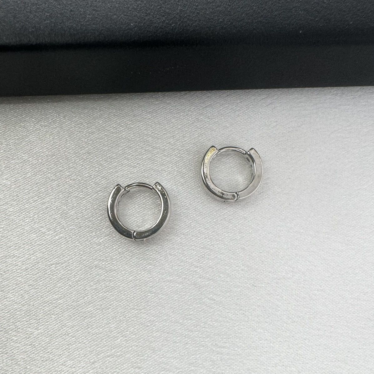Designer 12mm CZ Small Silver Hoop Earrings for Women Men Size ONE SIZE - 3 Thumbnail