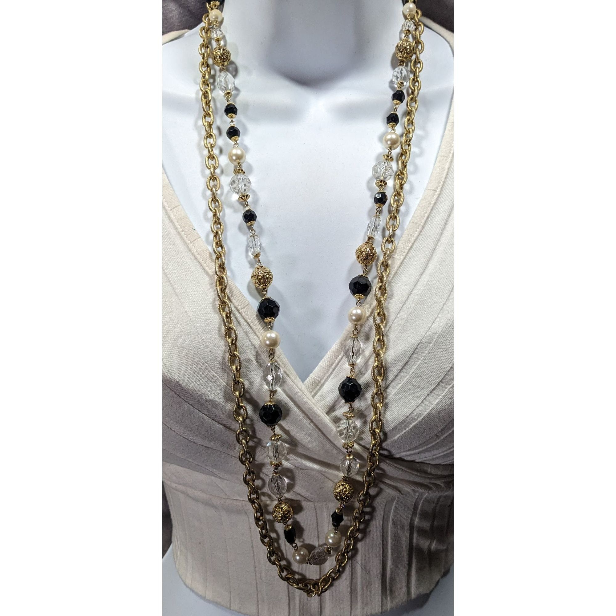 Other Vintage Glam Multilayer Chain Beaded Statement Necklace Size ONE SIZE - 2 Thumbnail
