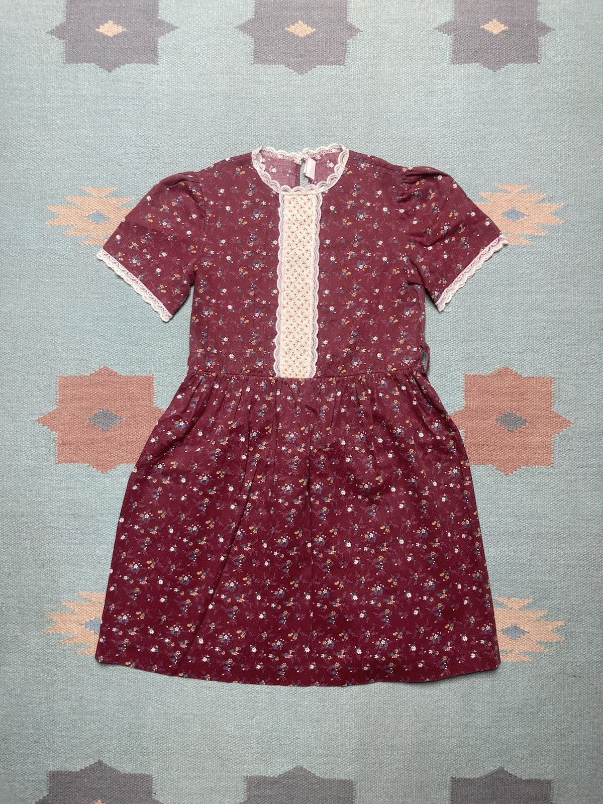 Vintage 70s floral dress flowers lace prairie cottage puff sleeves 8 Size M / US 6-8 / IT 42-44 - 1 Thumbnail