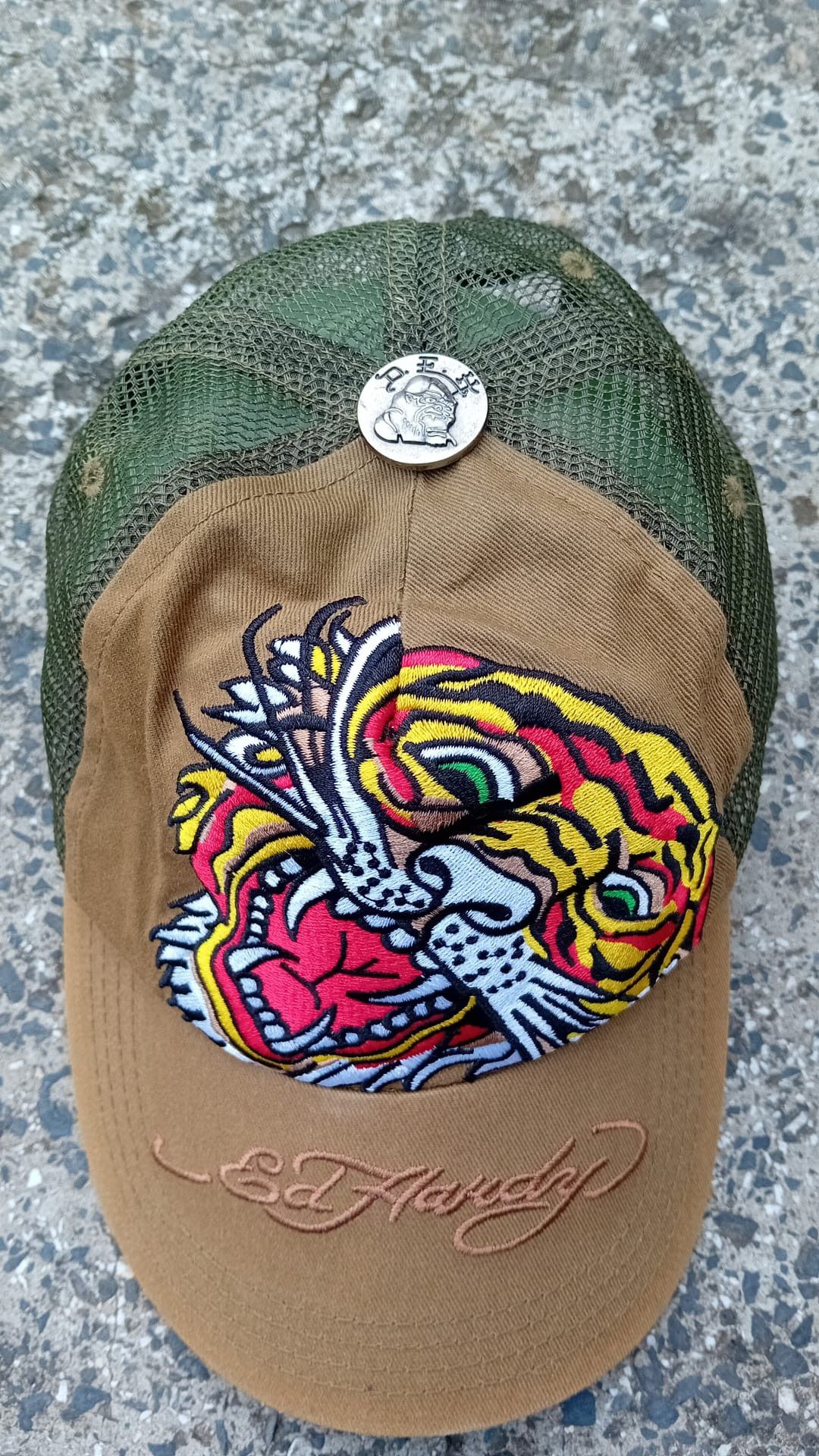 Ed Hardy Ed Hardy Gold Tiger Embroidered Mesh Snap Back Trucker Hat Size ONE SIZE - 3 Thumbnail