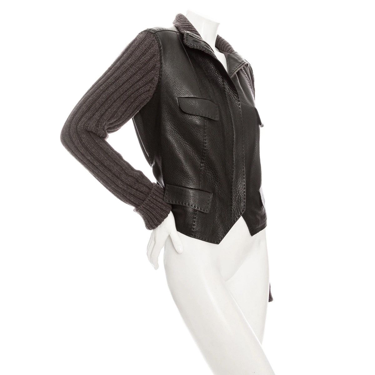 Hermes Hermes Leather Knit Sleeve Biker Jacket Size M / US 6-8 / IT 42-44 - 2 Thumbnail