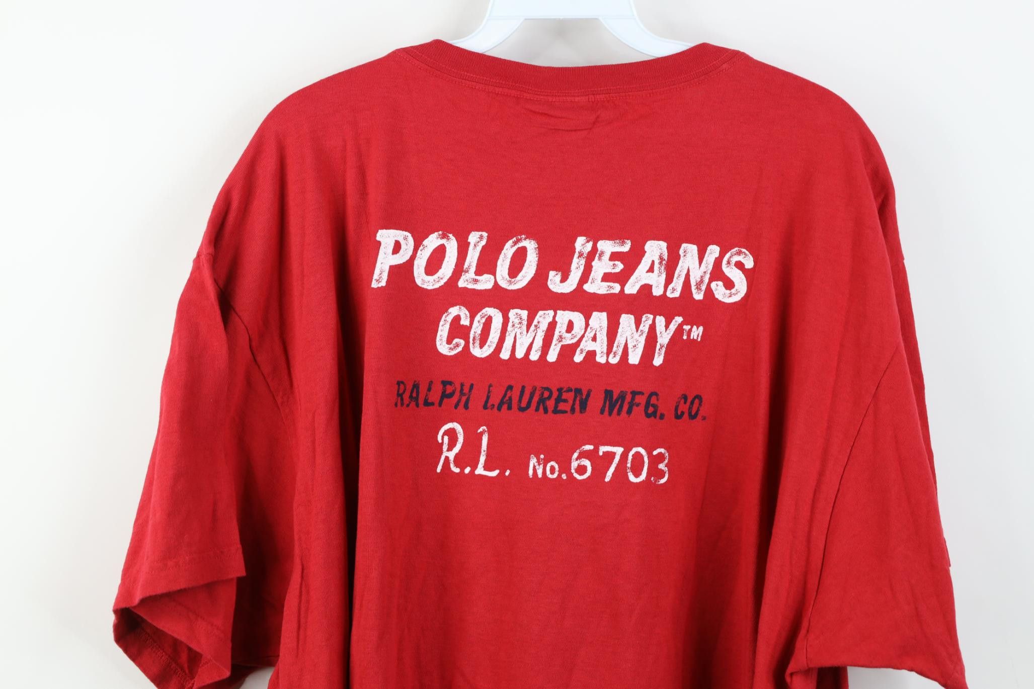 Polo Ralph Lauren Deadstock Vintage 90s Ralph Lauren Chalk Stencil T-Shirt Red Size US XXL / EU 58 / 5 - 13 Thumbnail