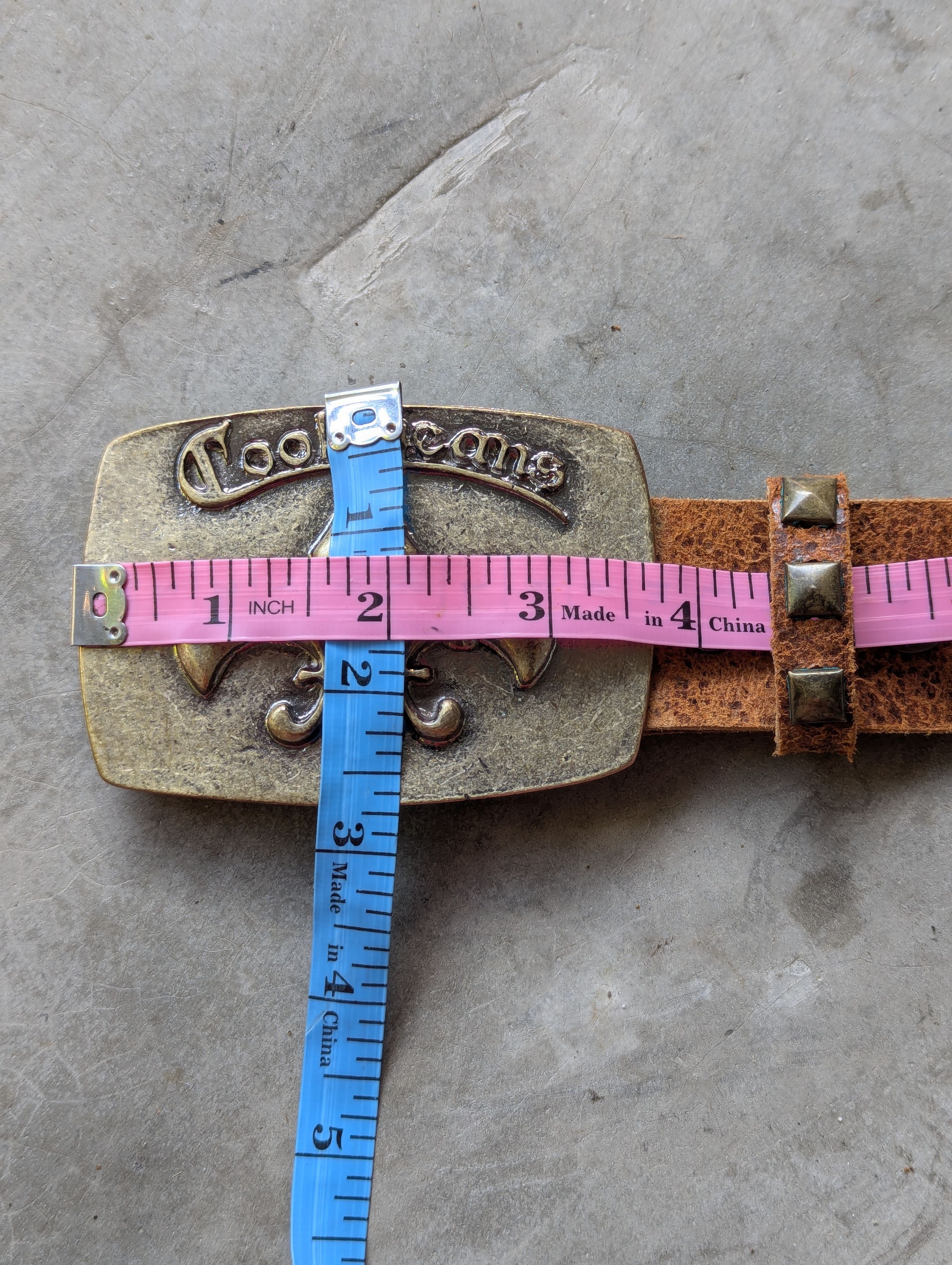 Leather Cook Jeans Studded Leather Belt Metal Buckle Fleur de lis Size 36 - 3 Thumbnail