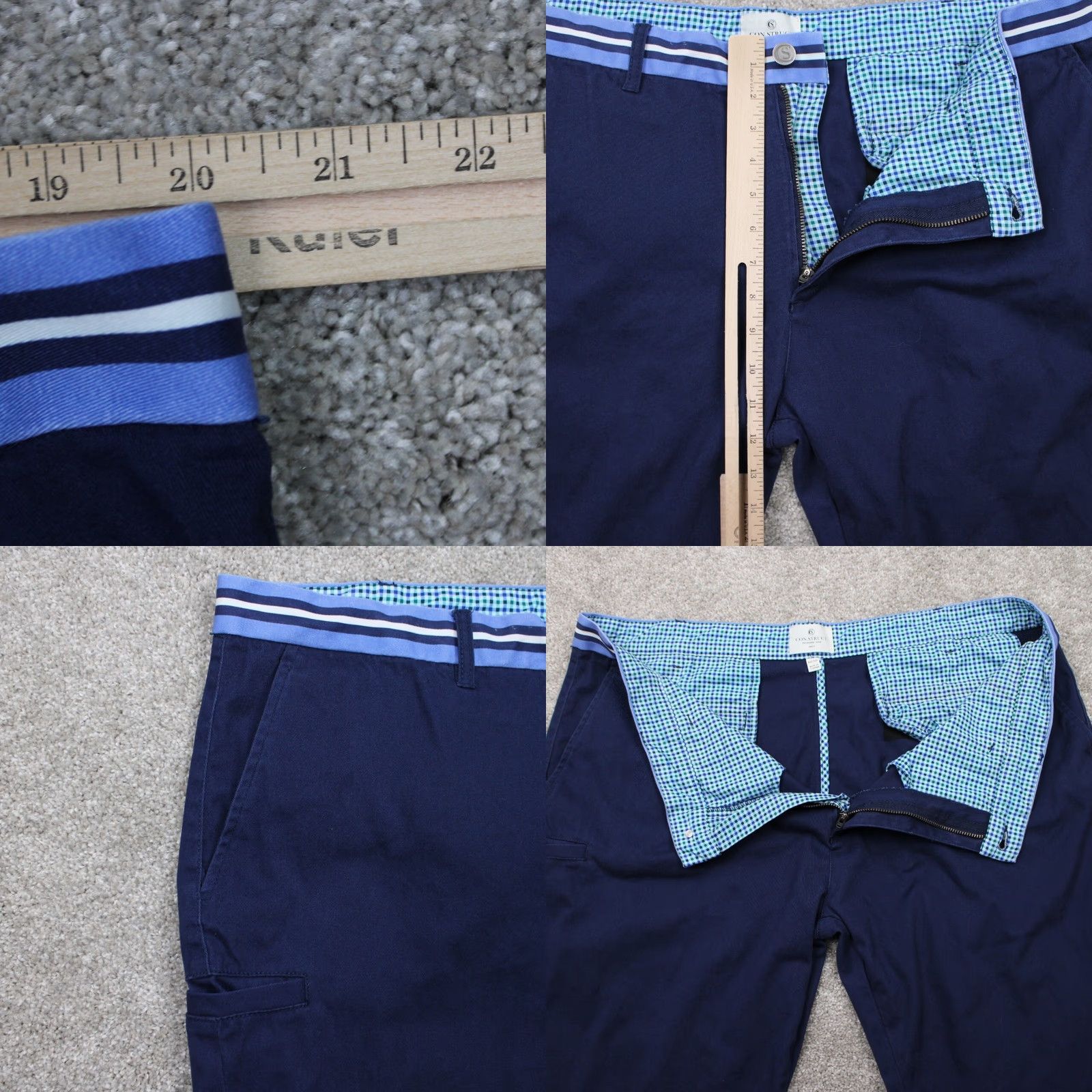 Vintage Con.Struct Chino Pants Mens 42x30 Blue Flat Front Cotton Stretch Straight Leg Size US 42 / EU 58 - 8 Thumbnail