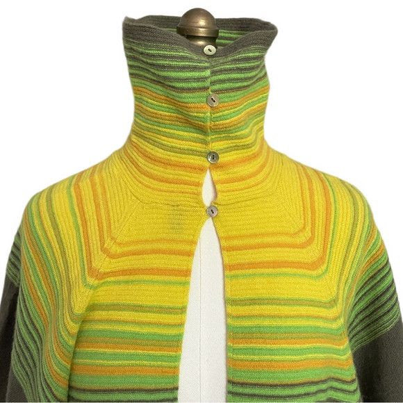 Benetton Funky Keyhole Collared Wool Knit Short Sleeve Tunic Sweater Size L / US 10 / IT 46 - 4 Thumbnail