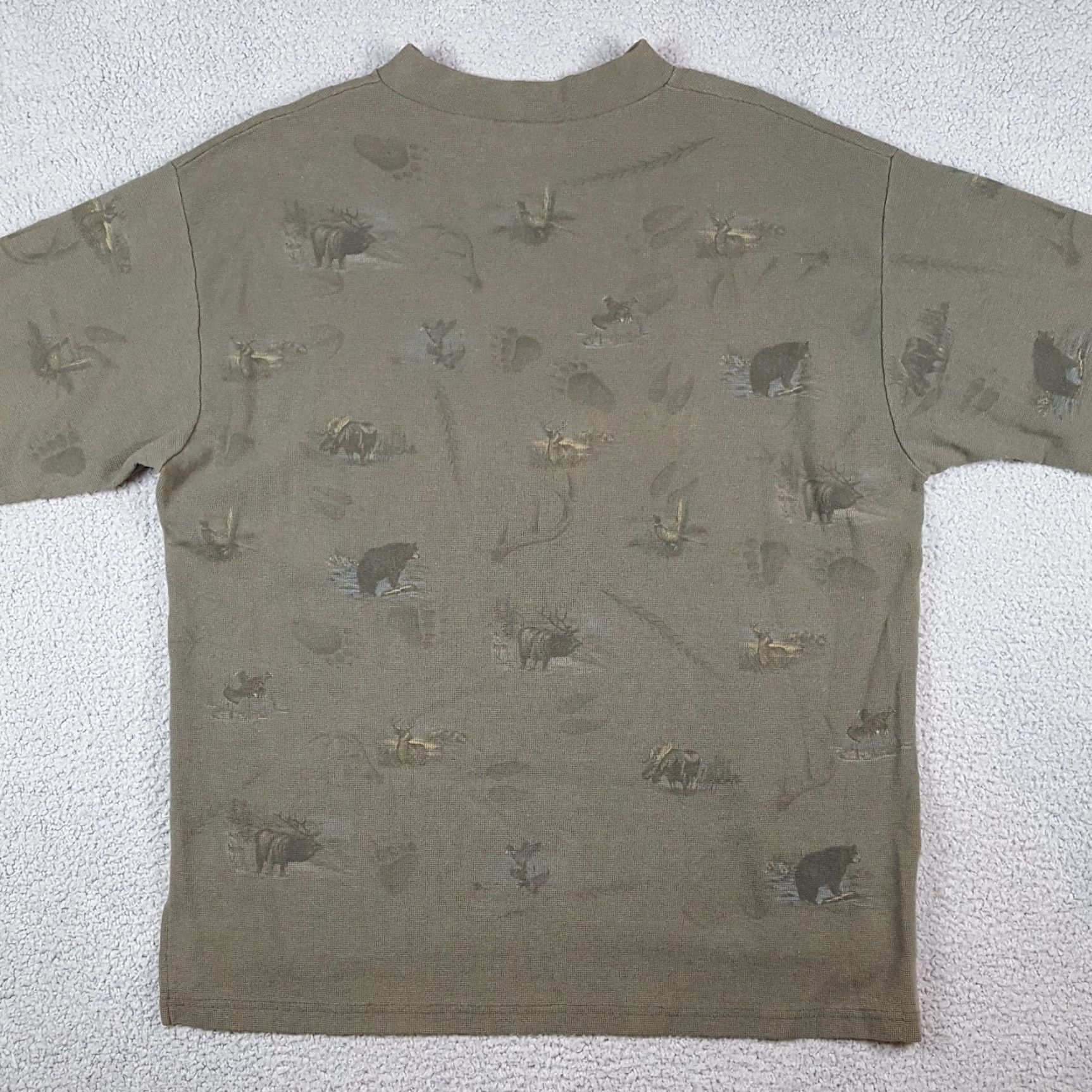 Vintage VINTAGE Sunschein Designs Hunting AOP Knit Thermal Henley T-Shirt Mens 2XL Green Bear Moose 90s T Shirt Size US XXL / EU 58 / 5 - 5 Thumbnail