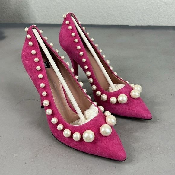 Moschino Moschino Boutique Pink Suede Pearl Pointed Toe 100 mm Heels Size US 8 / IT 38 - 8 Thumbnail