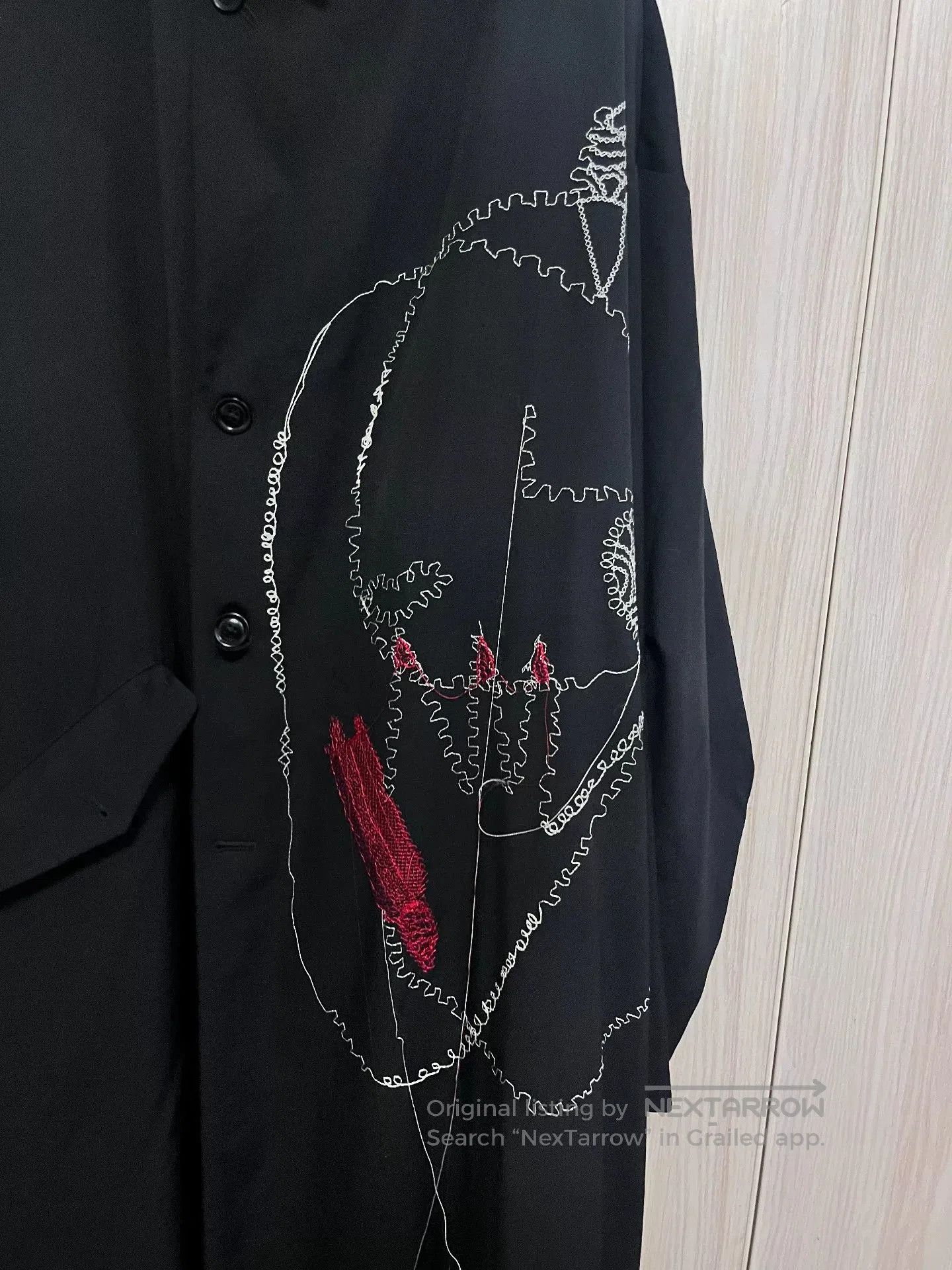 Yohji Yamamoto Yohji Yamamoto Embroidered Wool Coat. Size XL / US 12-14 / IT 48-50 - 2 Thumbnail
