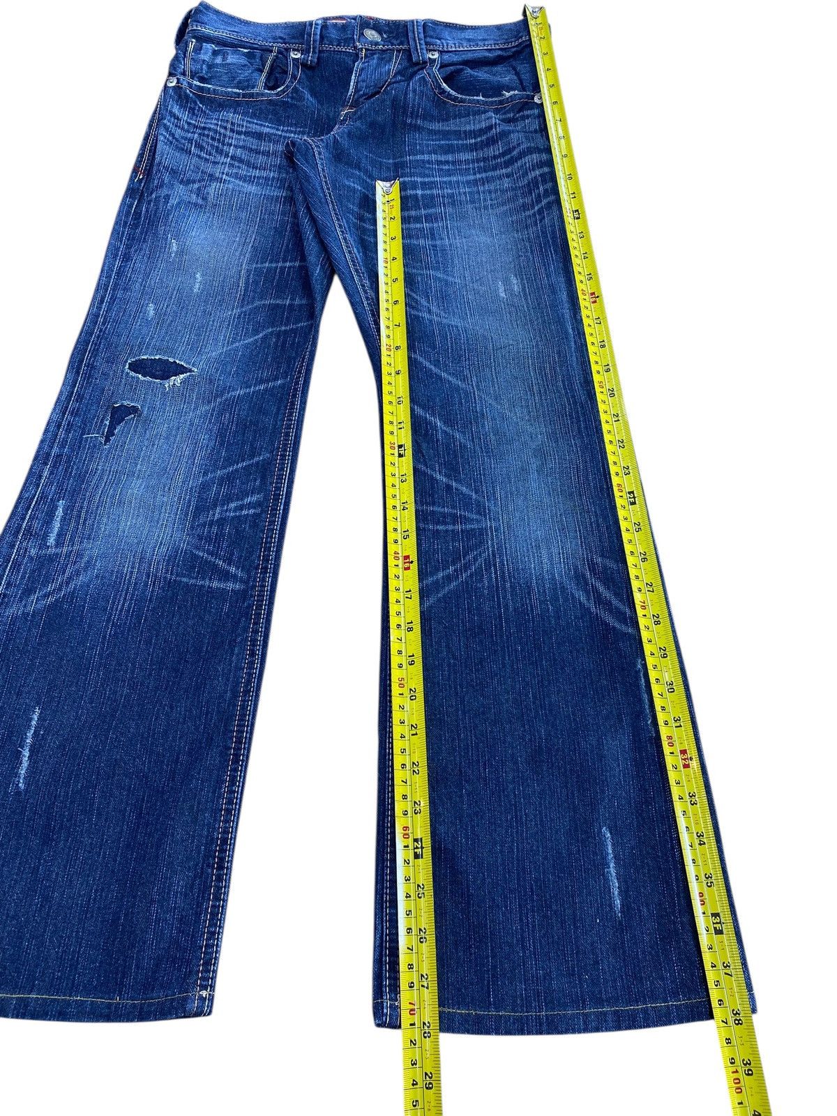 Japanese Brand Distressed Flared Jeans Heavy Whisker Wash Wide Bell Bottom Size US 30 / EU 46 - 6 Thumbnail