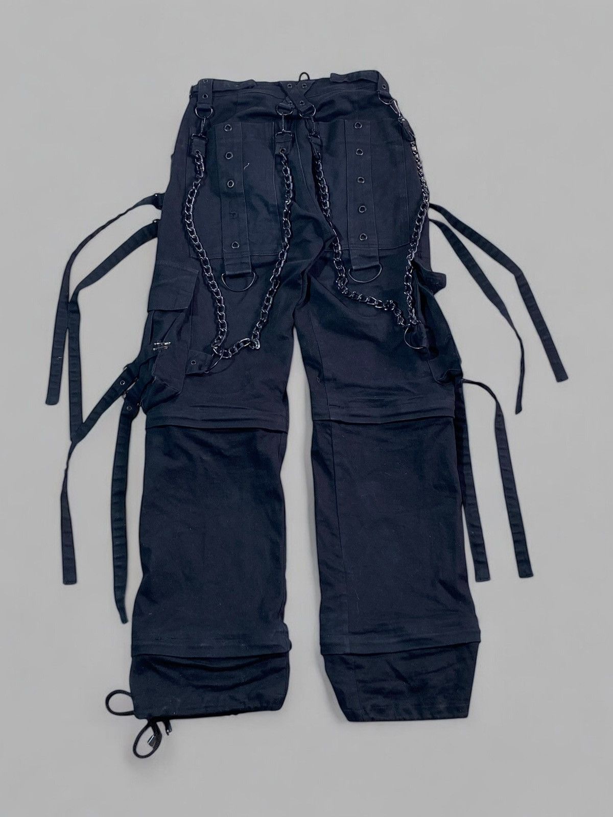 Other 🔥 Y2k GOTHICANA BLACK STRAP PANTS CHAINS CYBER RAVE VIBES Size US 32 / EU 48 - 2 Thumbnail