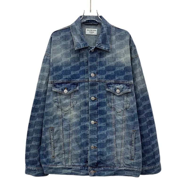 Other Balenciaga Blue logo full print washed out cotton lapel si Size S / US 4 / IT 40 - 1 Thumbnail