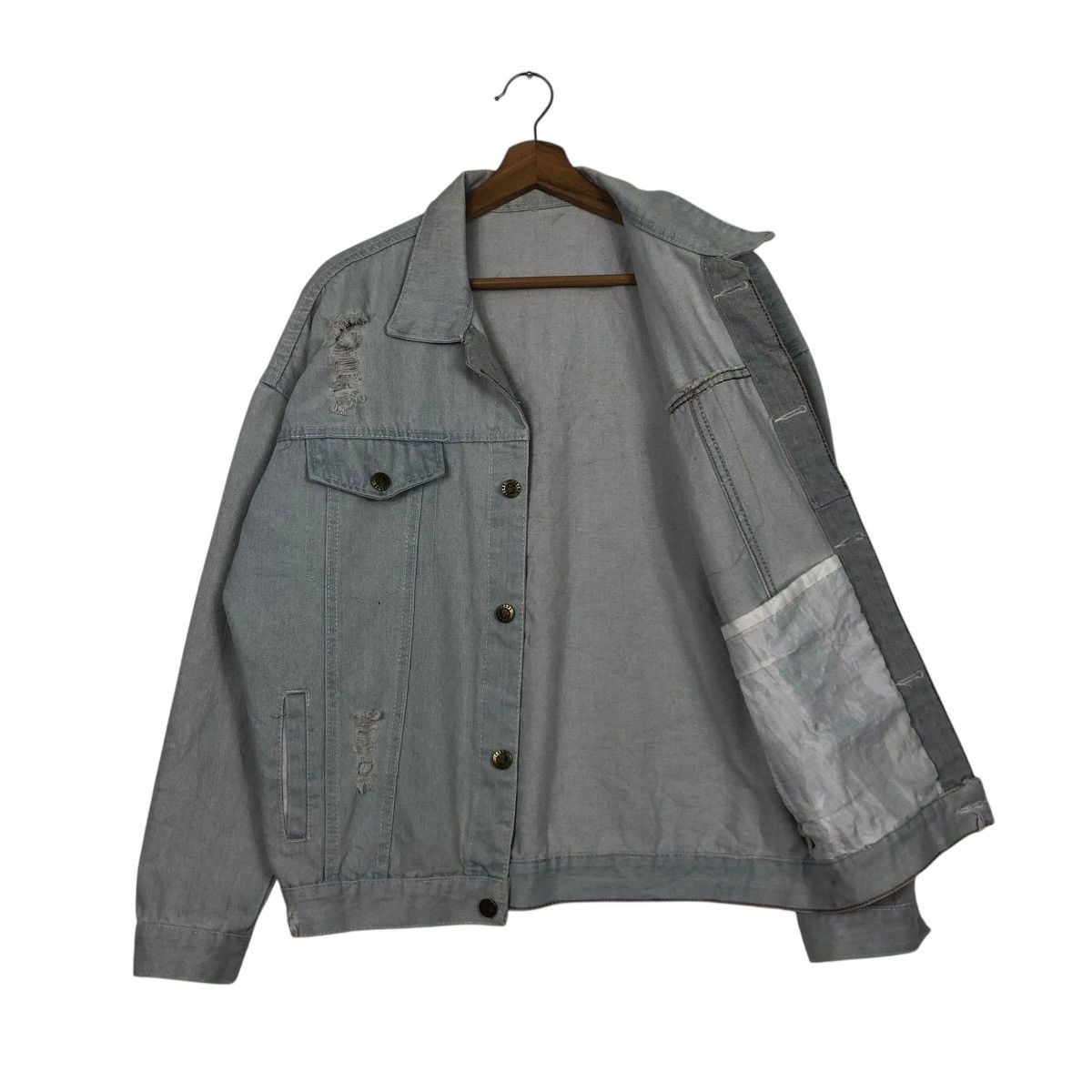 Japanese Brand 🔥VINTAGE DENIM JACKET BIKER UNBRANDED BIG LOGO BACK HIT Size US M / EU 48-50 / 2 - 18 Thumbnail