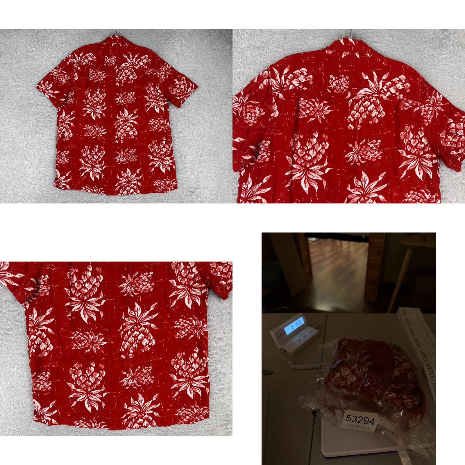 George George Shirt Adult Medium Red Pineapple Floral Button Up Hawaiian 100% Rayon - Men, Floral, Hawaiian, Button-Up, Short Sleeve, Viscose, George Size US M / EU 48-50 / 2 - 9 Thumbnail