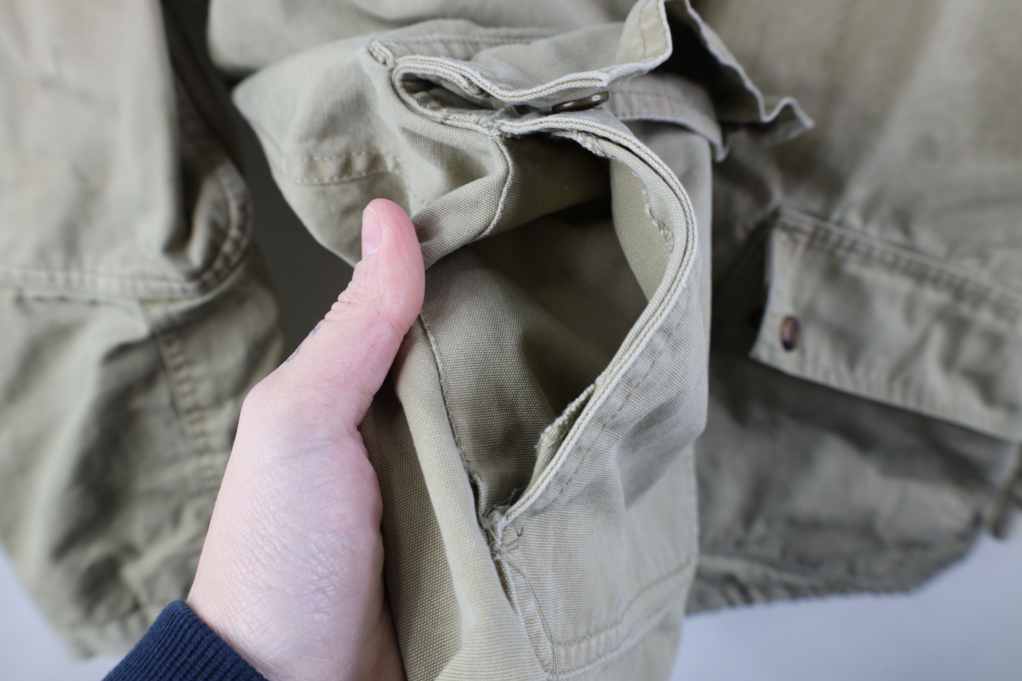 Vintage Vintage 90s Streetwear Heavy Canvas Hooded Jacket Beige Size US L / EU 52-54 / 3 - 8 Thumbnail