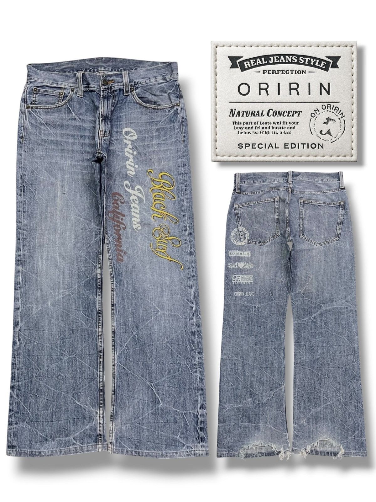 Japanese Brand Bootcut Vintage Oririn Jeans - Faded Thunder Wash,Distressed Size US 32 / EU 48 - 1 Thumbnail