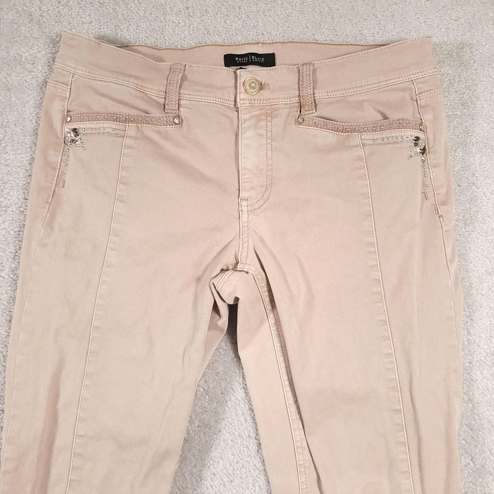White House Black Market White House Black Market Pants Womens 8R Beige Skinny Leg Rhinestone Lace Up Boho Size 30" / US 8 / IT 44 - 3 Thumbnail