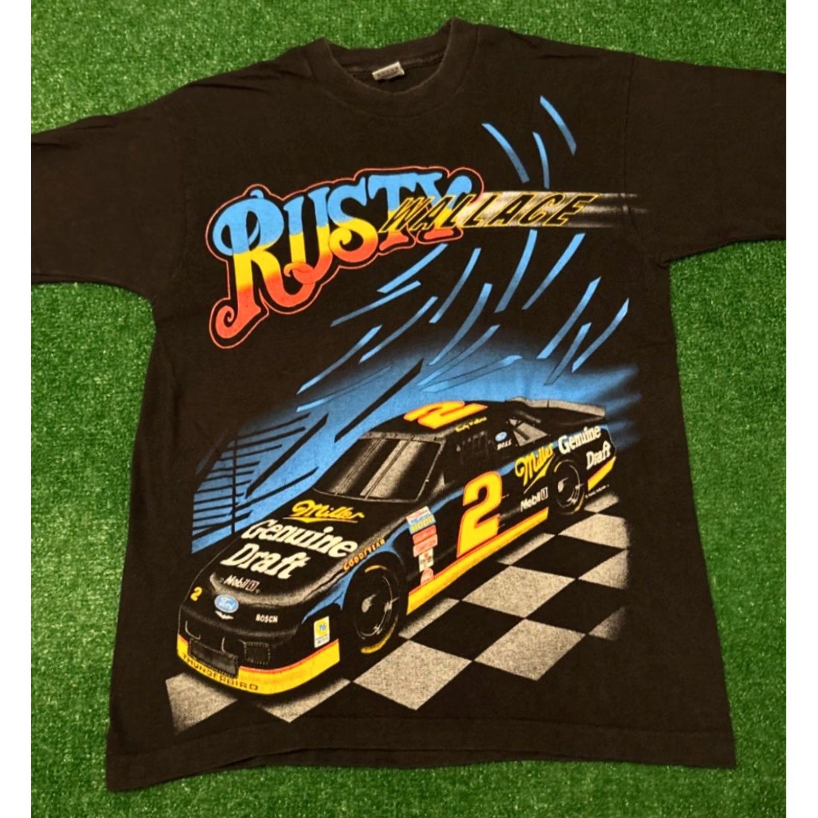 NASCAR VINTAGE NASCAR Rust Wallace All Over Print VTG Shirt Double Sided Mens Large XXL Black 90s Cars Sports Hip Hop 1990s Mens Shirts Size US XL / EU 56 / 4 - 4 Thumbnail