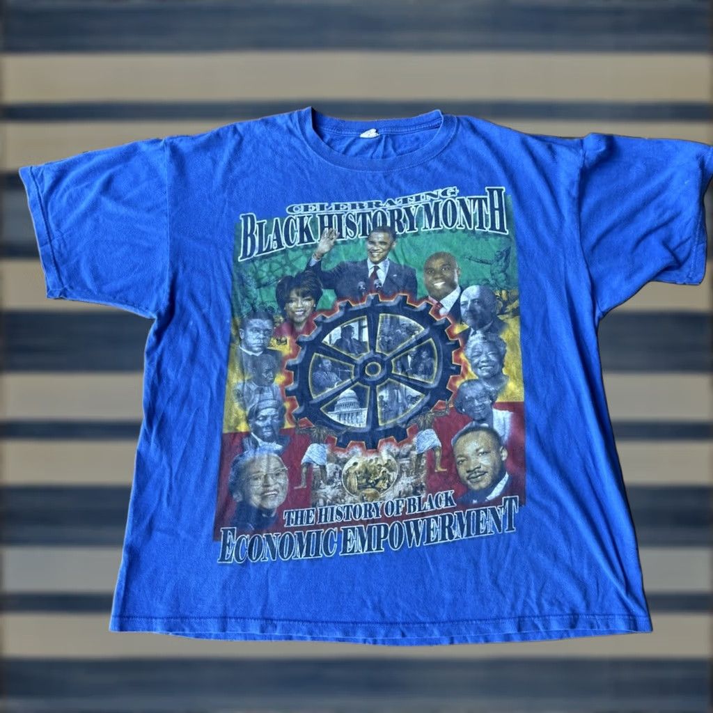 Anvil Y2K Black History Month MLK Obama Rap Style T Shirt 2XL Double Sided Crew Neck Men Blue Cotton Anvil Vintage No Size US M / EU 48-50 / 2 - 1 Thumbnail