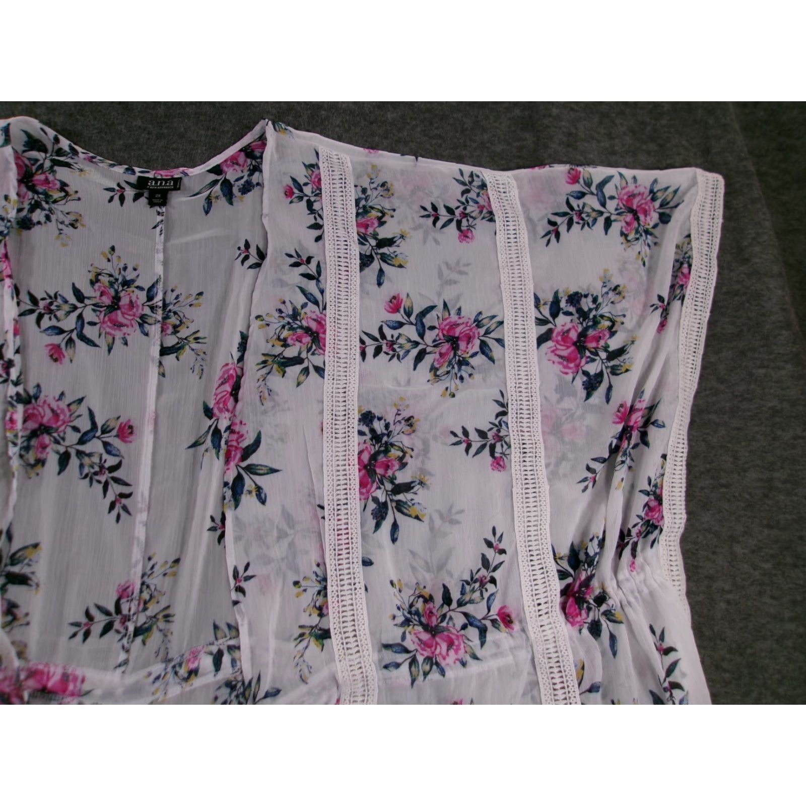 Pinko ANA Top Women 2X White Pink Floral Costal Beachy Cottage Resort Sheer Open Flowy Blouse Kimono Beach Theme 2X Womens Size XXL / US 16-18 / IT 52-54 - 3 Thumbnail