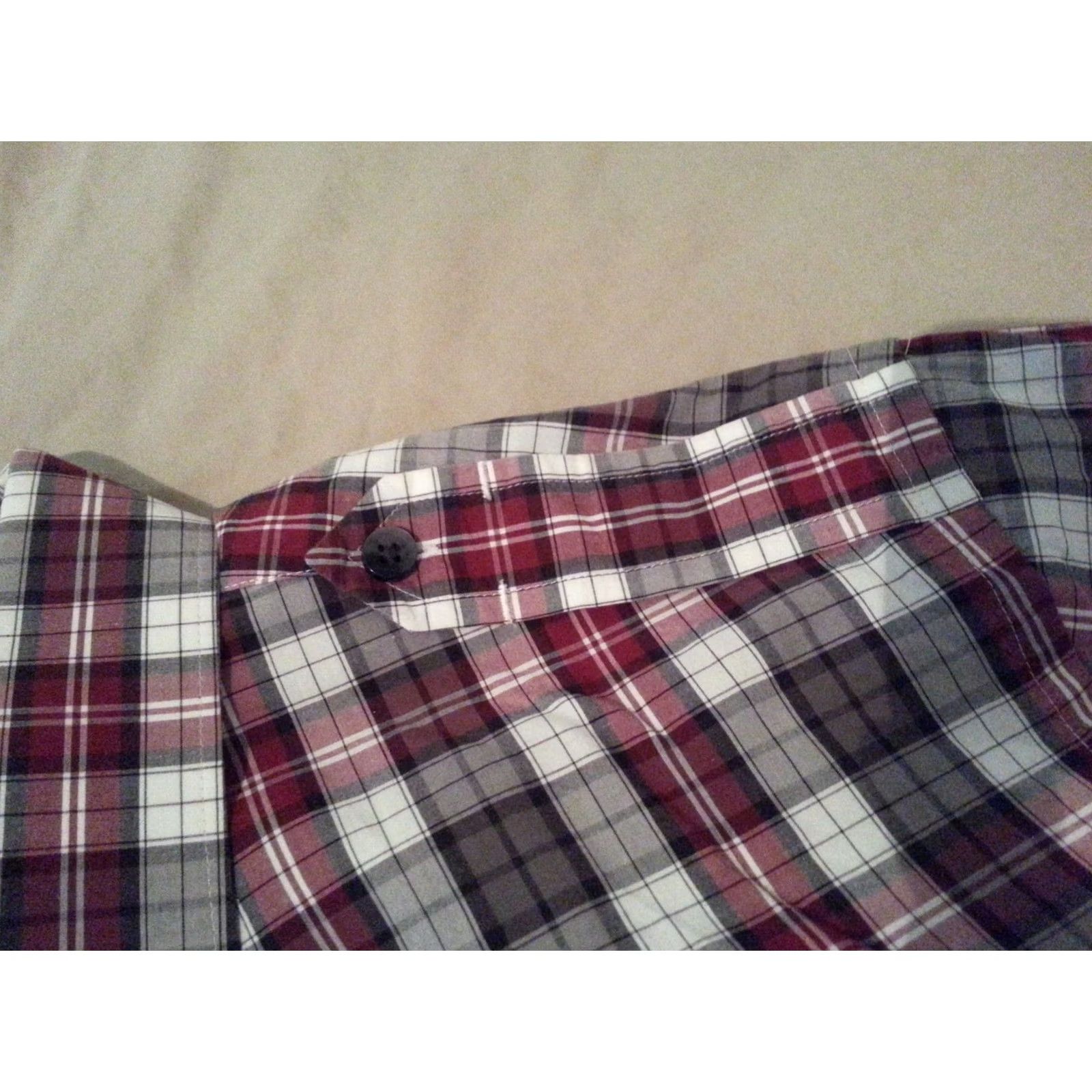 Express Mens Express Plaid Dress Shirt Large 16 1/2 Cotton Long Sleeve Button-Down Red Barrel Cuff Mens Clothing Size 42R - 4 Thumbnail