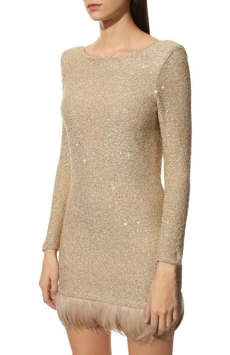 Saint Laurent Paris o1s1wg111024 Fabric Mini Dress in Gold Size L / US 10 / IT 46 - 2 Thumbnail