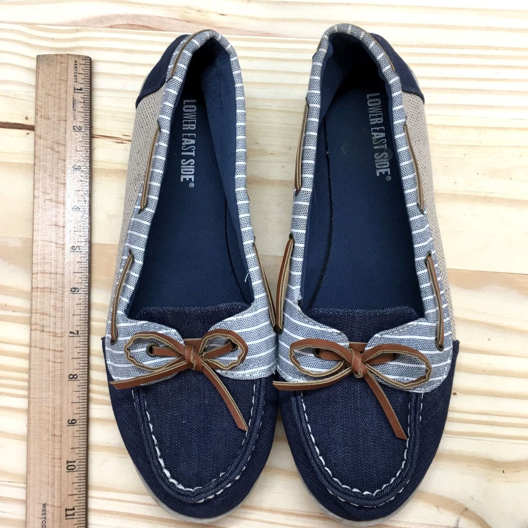 Vintage Lower East Side Shoes Womens 9 Boat Blue Lace Up Low Top Casual Comfort Boat Shoe Womens 9 Blue Leather Fabric Upper? Size M / US 6-8 / IT 42-44 - 5 Thumbnail