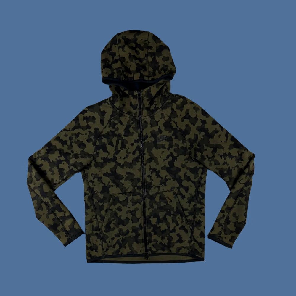 Nike Hoodie Full Zip Camo Olive Black Cj5975-222 Men’s Small Tech Fleece, Men's