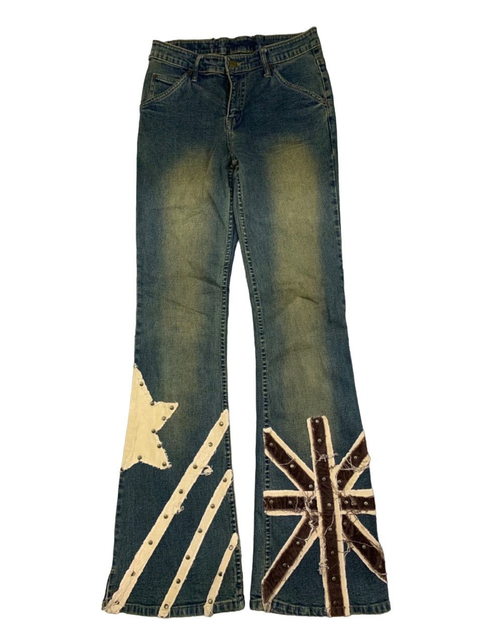 image of Avant Garde x If Six Was Nine Vintage Gazoz Studed Flare Pant Design in Blue, Women's (Size 26)