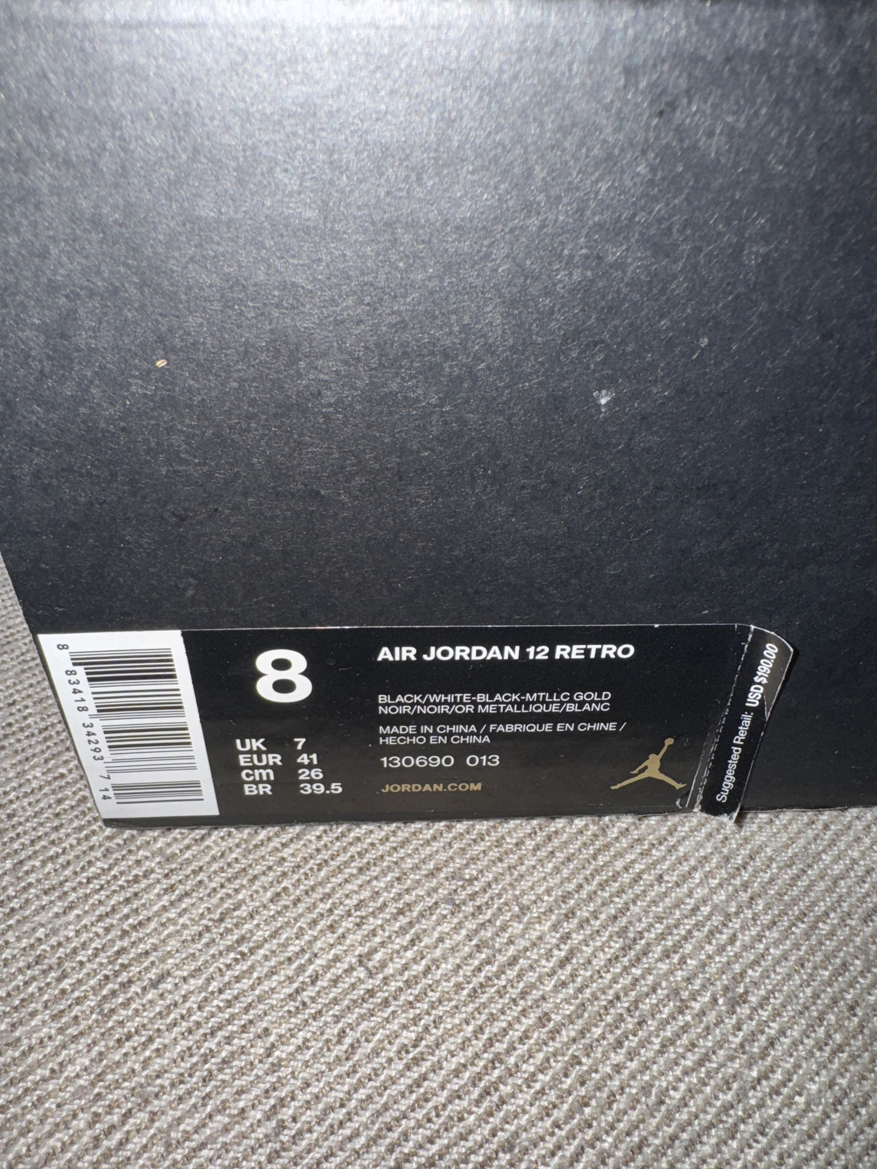 Jordan Brand Air Jordan 12 Retro Black/White/Metallic Gold Size US 8 / EU 41 - 4 Thumbnail