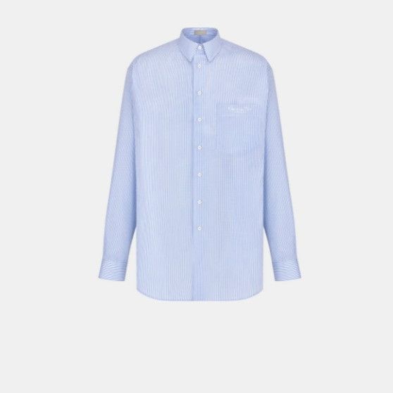 Dior o1w1db11224 Striped Cotton Poplin Shirt in Blue Size US S / EU 44-46 / 1 - 1 Thumbnail