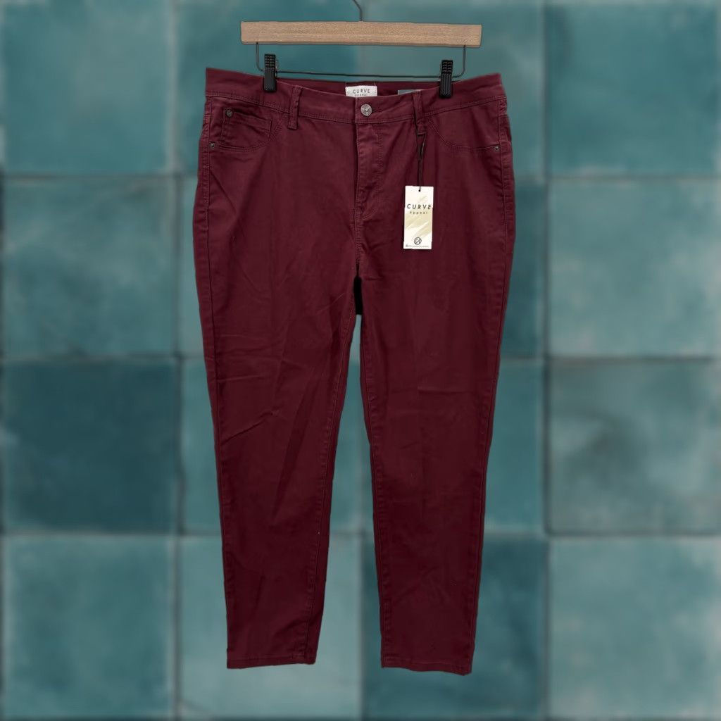 Vintage Curve Appeal Pants Womens 14/32 Burgundy Minimalist Jegging Stretch Skinny NWT Size 36" / US 14 / IT 50 - 1 Thumbnail