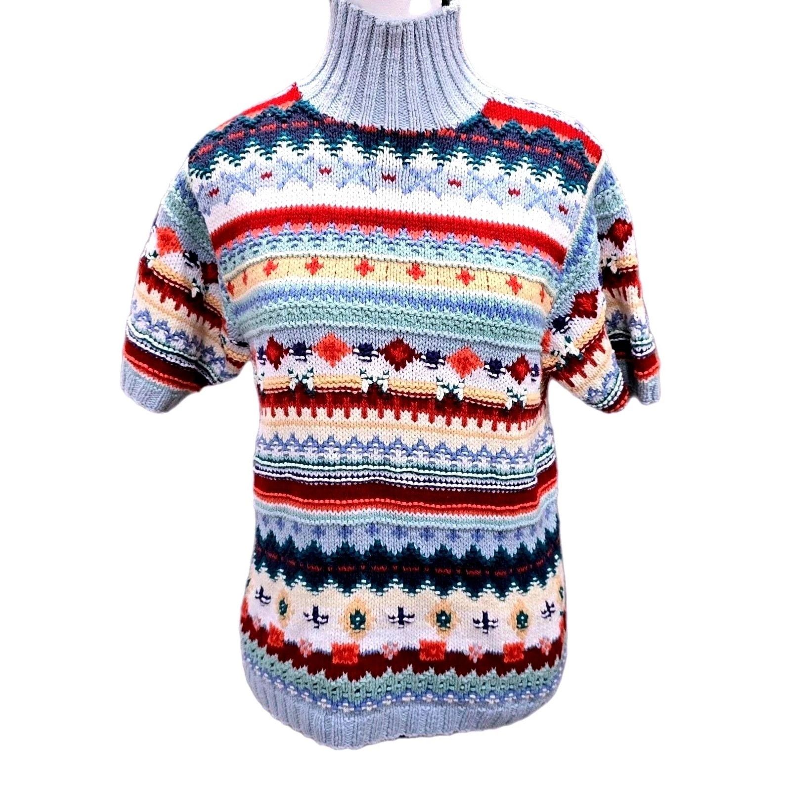 Vintage VTG 90s Harolds Fair Isle Cotton Short Sleeve Sweater Small Size S / US 4 / IT 40 - 2 Thumbnail