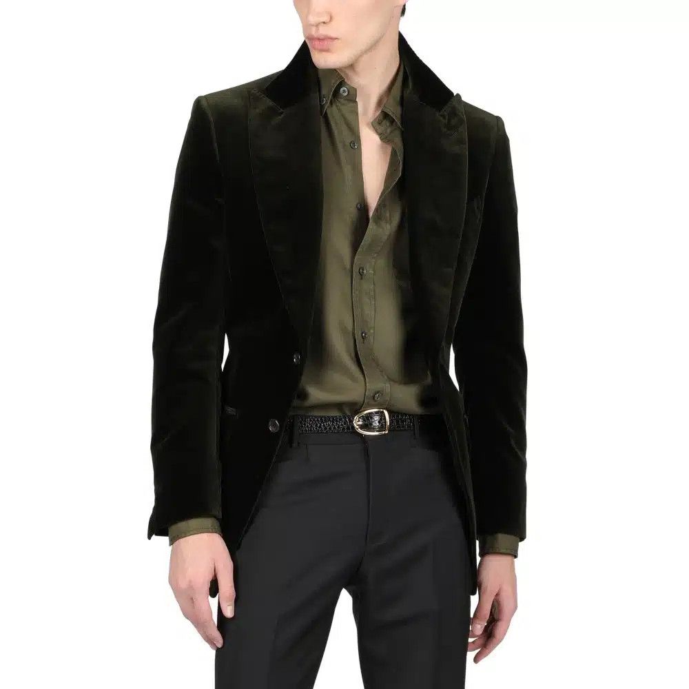 Tom Ford o1w1db10125 JLAP02 Velvet Atticus Jacket in Olive Green Size US M / EU 48-50 / 2 - 2 Thumbnail