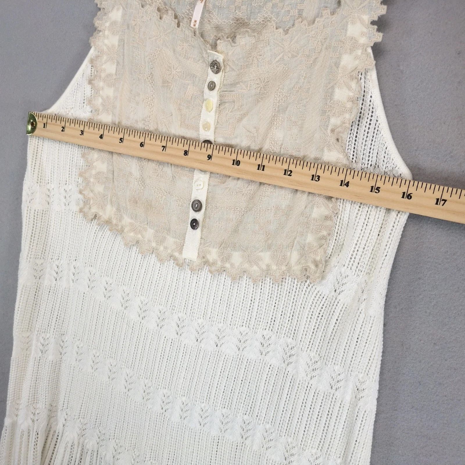 Free People Free People Cream Embroidered Lace & White Knit Mini Dress M Size M / US 6-8 / IT 42-44 - 4 Thumbnail