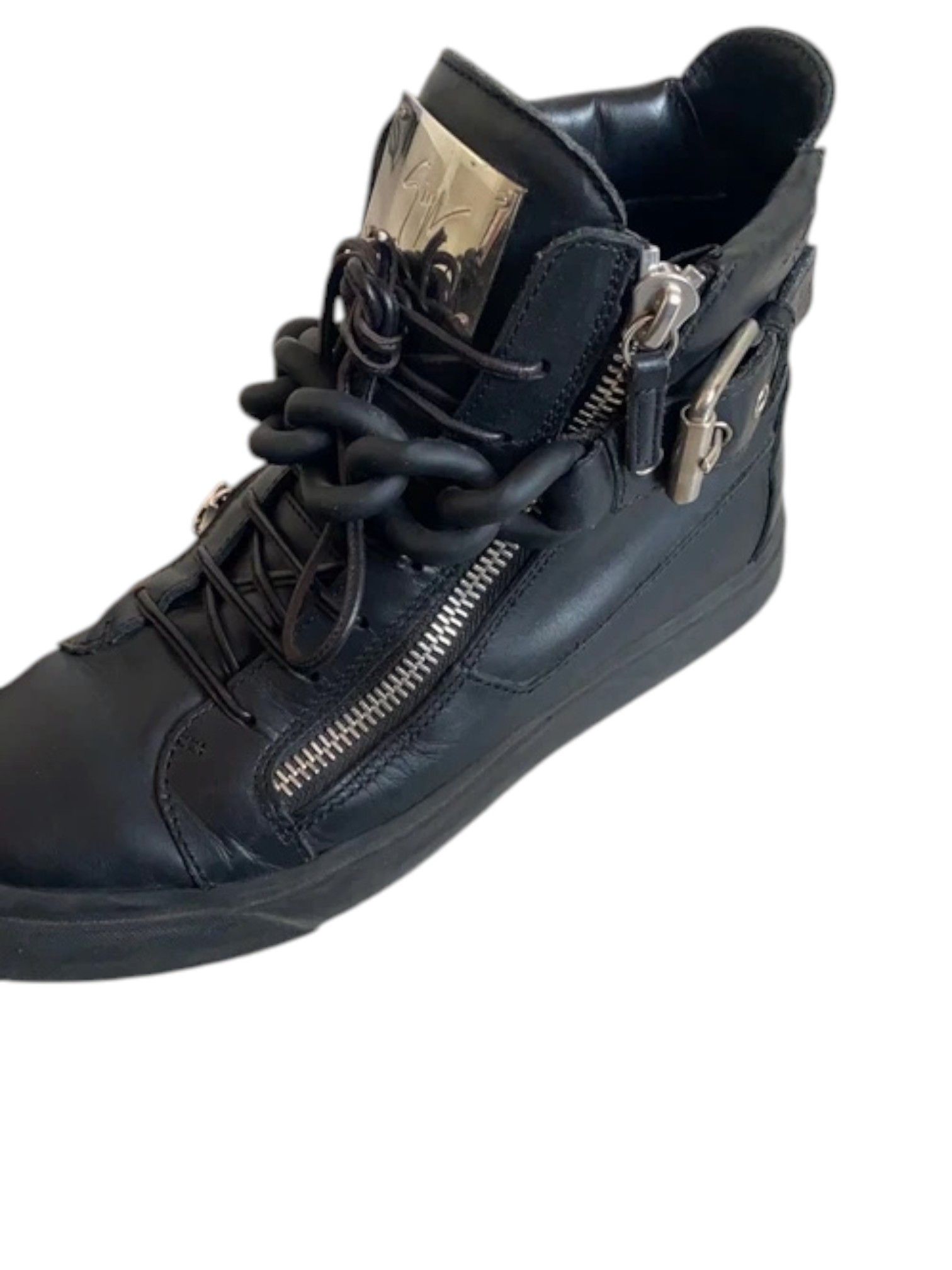 Giuseppe Zanotti Giuseppe Zanotti Black Chain High-Top Sneakers, Late 2010s Size US 7 / EU 40 - 6 Thumbnail