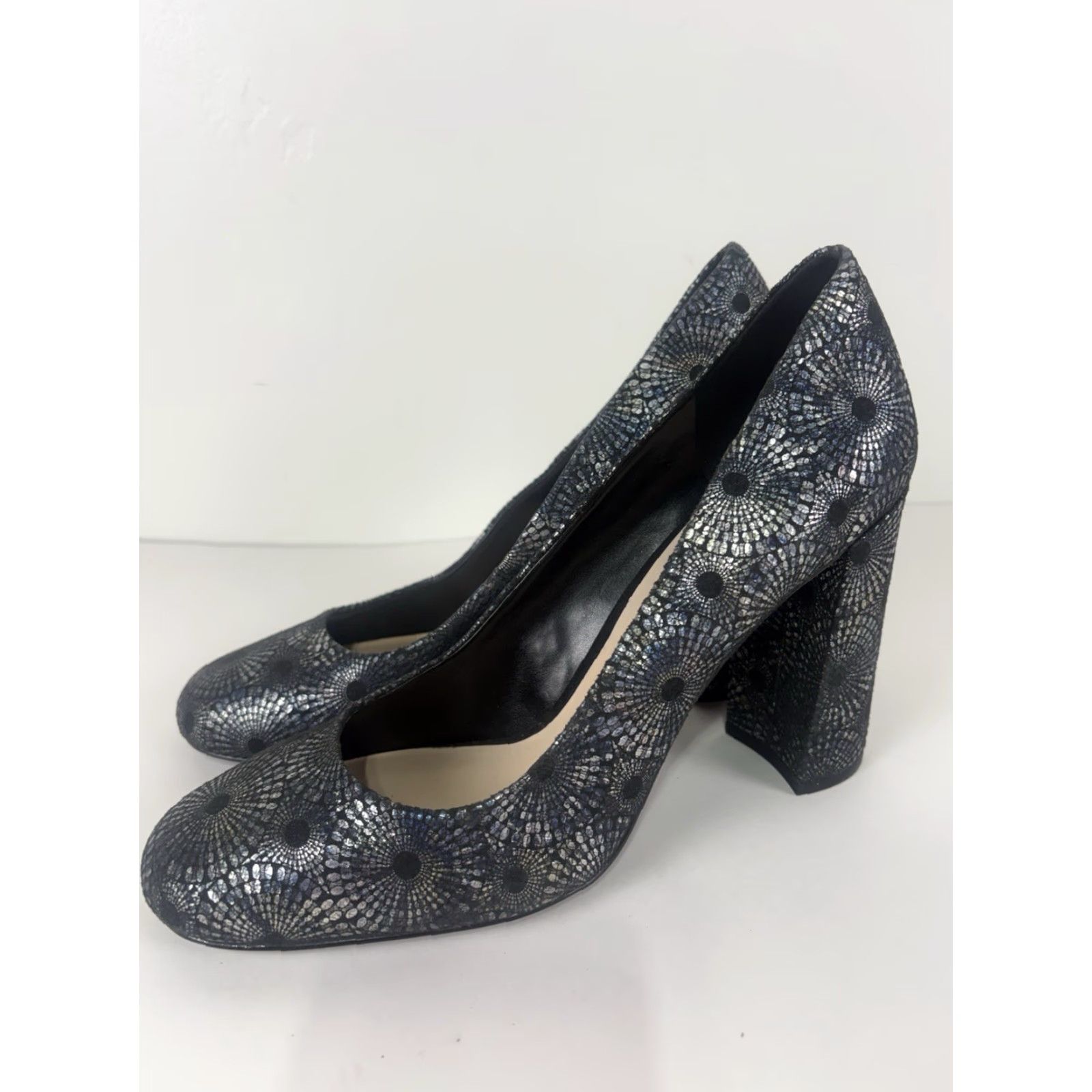 Nine West Nine West Denton Suede Iridescent Spiral 4.5in Block Heel Womens Size 10 Pump Multicolor Geometric Bohemian Clubwear Retro Spriral Fireworks Size US 10 / IT 40 - 2 Thumbnail