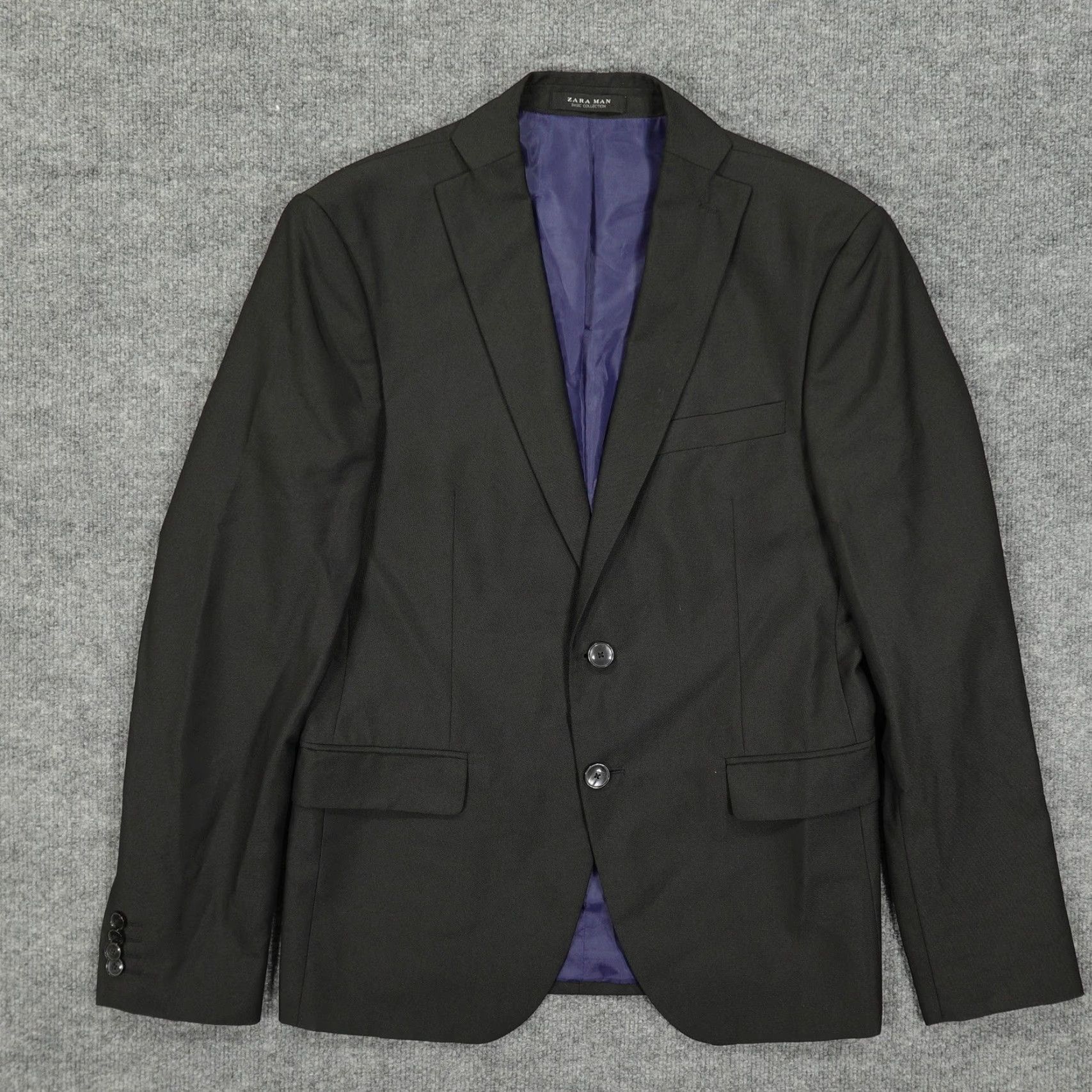 Zara VINTAGE? No — Zara Man Basic Collection Blazer Mens 36 Black Two Button Suit Jacket Lined Size 36R - 2 Thumbnail